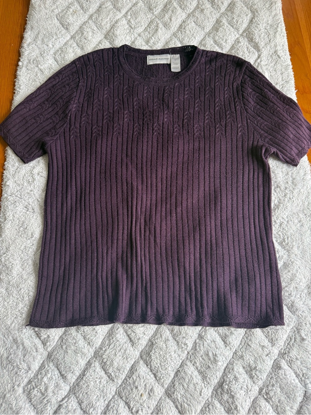 Alfred Dunner Dark Plum Ribbed Short-Sleeve Crewneck Sweater